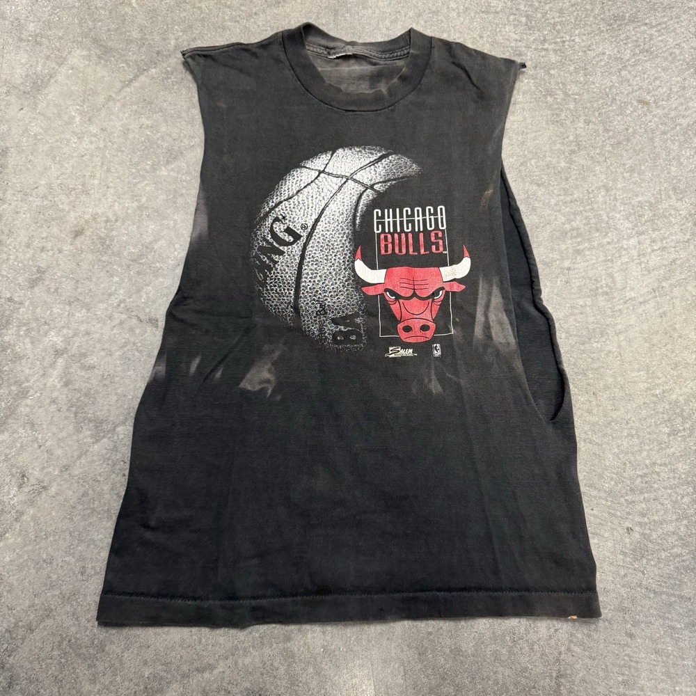 Vintage Chicago Bulls T-Shirt Salem Sportswear Cutoff Sleeveless NBA Black Small